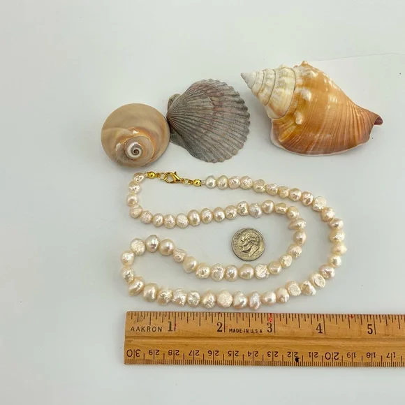 White Keshi Baroque Pearl Necklace with Gold Plated Clasp,19 1/2” Long